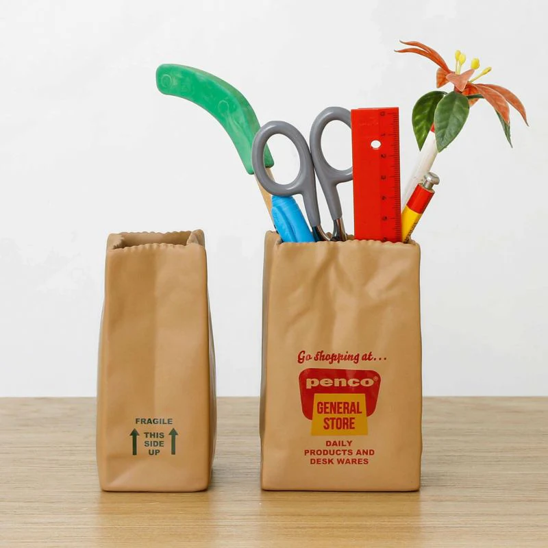 Porcelain Brown Bag Pen Holder - Image 3