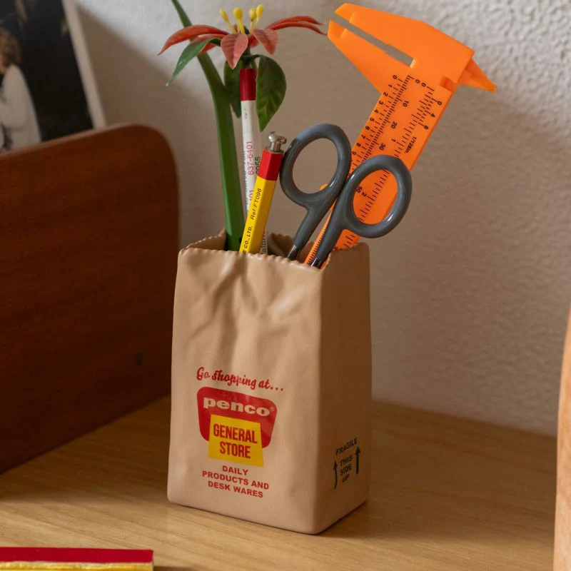 Porcelain Brown Bag Pen Holder - Image 5